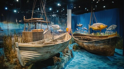Obraz premium Two Wooden Boats in an Interior Museum Setting