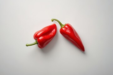 there are two red peppers on a white surface