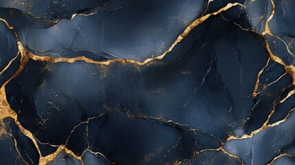 Fototapeta premium dark blue liquid marble gold veins abstract waves luxury texture