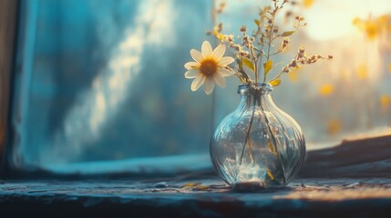 Serene Daisy in Glass Vase by Window