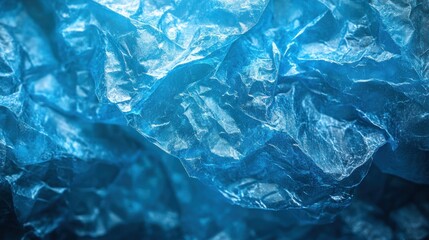 Fototapeta premium Close-up of crumpled blue plastic, showcasing texture and light reflection.