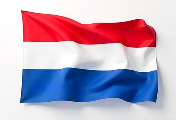 Naklejka premium The Dutch flag showcasing a rippling texture as it billows in the wind its shape on a white background