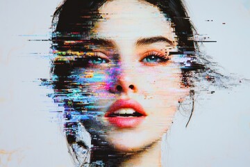A Pixelated Portrait of a Woman with Glitched Colors