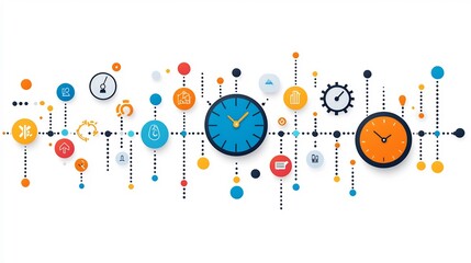 Obraz premium Bold worklife balance infographic with colorful icons and bold text isolated on a transparent background for wellness coaches