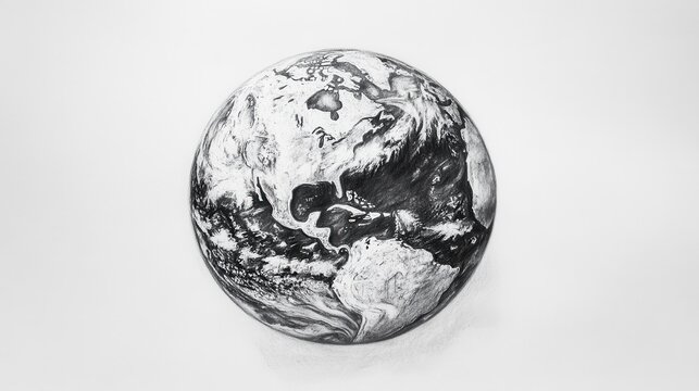 Pencil drawing of planet Earth showcasing intricate details in double exposure style