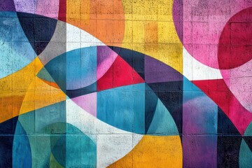 Fototapeta premium Colorful Geometric Graffiti Mural on Brick Wall