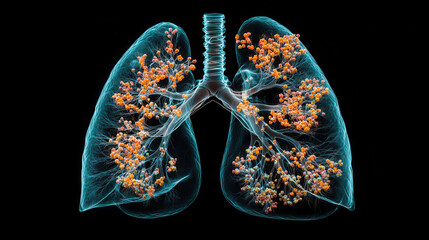 3D Render of Lungs Infected with Clusters of Pathogens