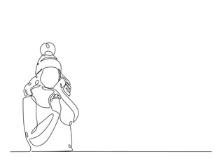 Continuous line drawing art of fashion model wear jacket in winter season. Fashion concept single line illustration.