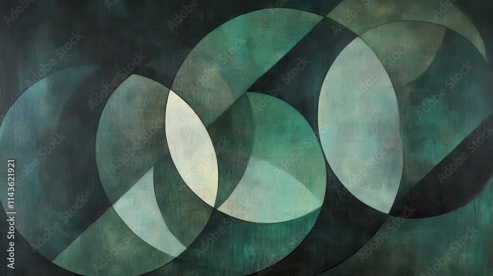 Leinwandbilder abstract composition of overlapping circles with a blend of subtle green and blue hues in modern art