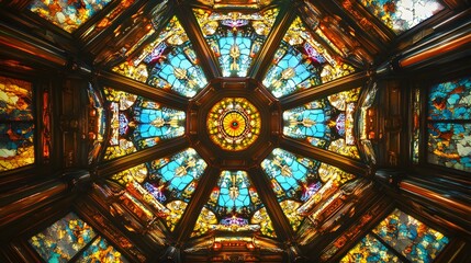 Obraz premium A Magnificent Stained Glass Dome Ceiling Design