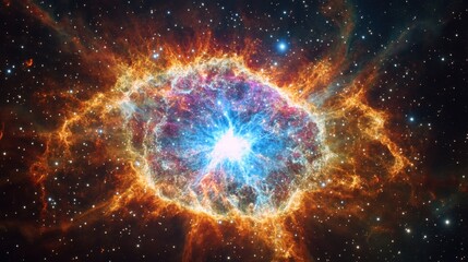 Celestial explosion in the cosmos showcasing vibrant colors and intricate gas formations in deep...