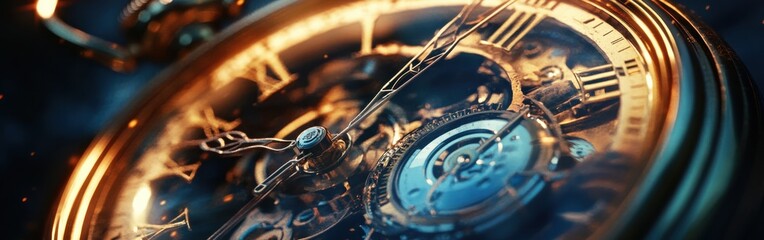 Vintage pocket watch displaying intricate details with a digital overlay in a contrasting modern style