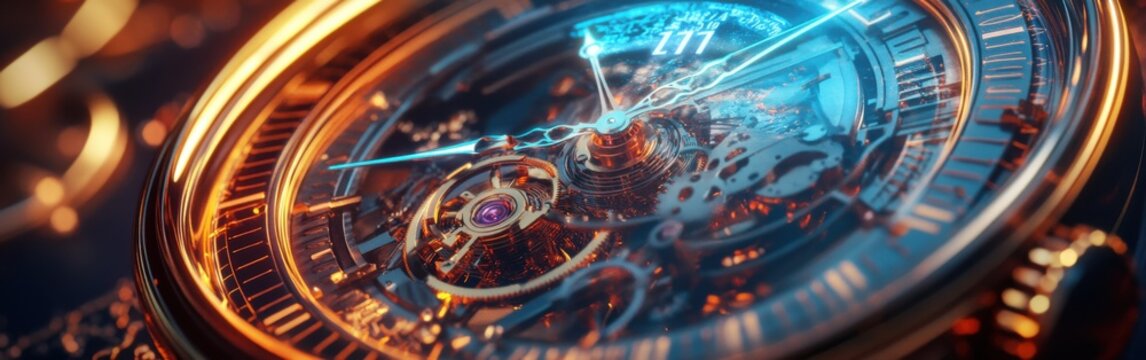 Vintage pocket watch combines classic craftsmanship with modern digital elements in a striking visual display