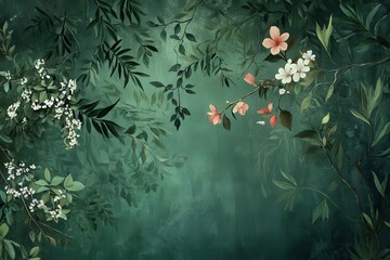 Floral Arrangement with White and Pink Flowers Against a Green Background