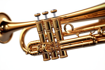 Obraz premium High-quality stock photo of a golden trumpet isolated on a transparent background. showing intricate details and craftsmanship of the musical instrument.
