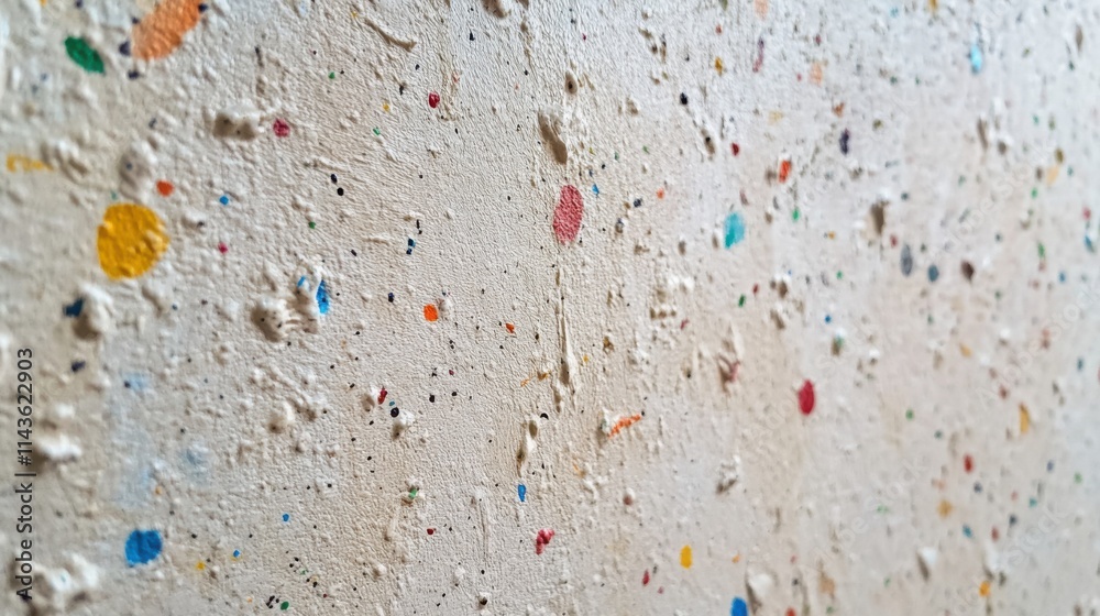 Poster textured wallpaper designed to mimic recycled paper with colorful speckles in a contemporary setting