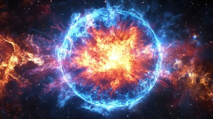 Obraz premium Stunning illustration captures the explosive beauty of a supernova in vibrant colors and cosmic details