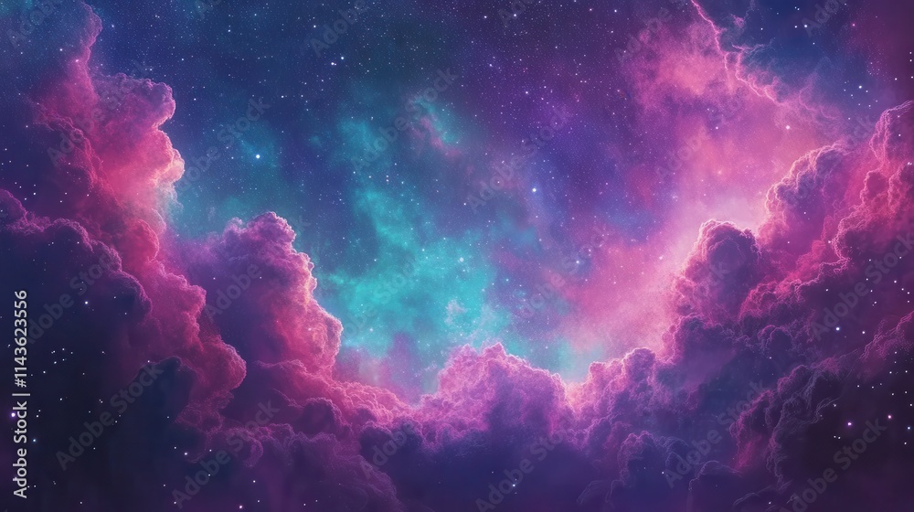 Poster stunning cosmic vista showcasing a vibrant nebula with swirling colors in deep space during a celest
