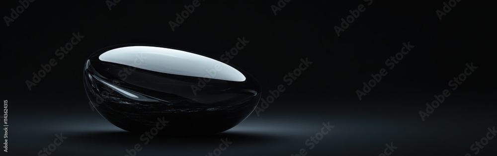 Poster sleek obsidian stone glimmers with subtle reflections in a dark environment