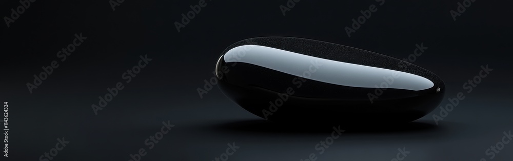 Poster Sleek obsidian stone showcasing deep black hue with subtle reflections in a minimalist setting