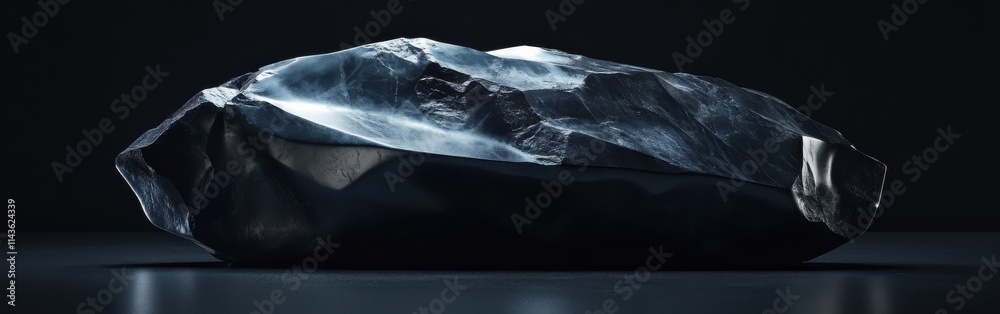 Poster stunning obsidian stone with deep black hues and subtle reflections captured in a dimly lit setting