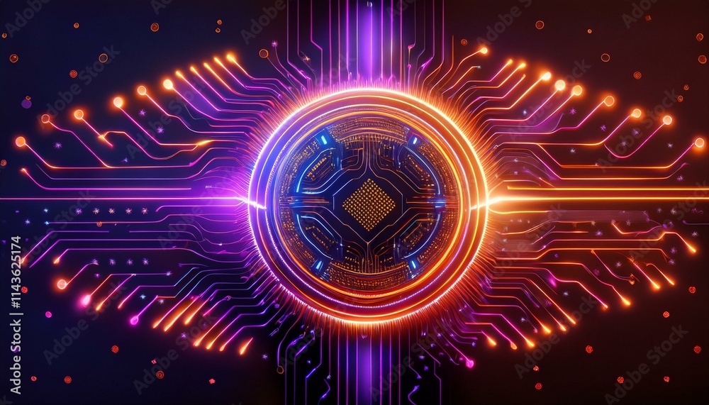 Wall mural consumer future and technology concepts: quantum computing concept, glowing circuits and particles.
