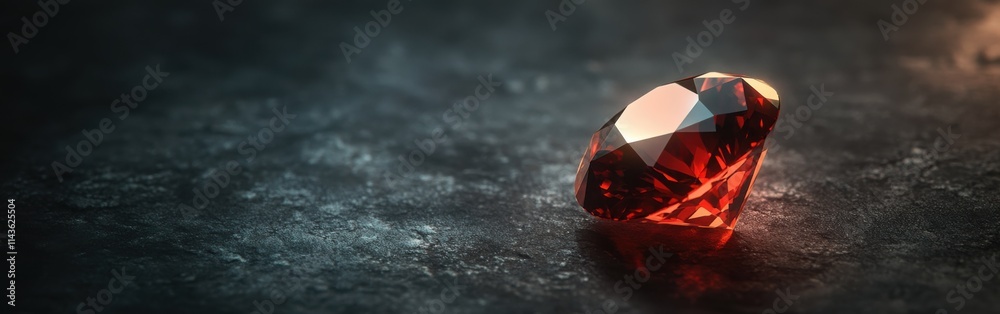 Poster radiant garnet gemstone showcasing deep red tones on textured surface in soft lighting