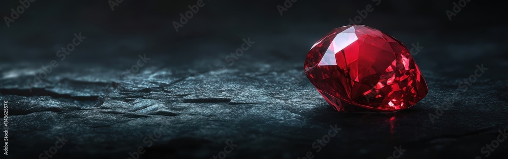 Poster Radiant garnet gemstone with deep red tones shining on dark textured surface