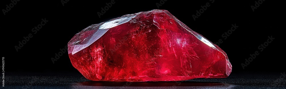 Poster polished ruby showcases its intense red color against a dark backdrop in an elegant display of natur