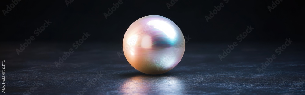 Poster polished pearl reflecting light with an iridescent sheen on a dark surface in a serene setting