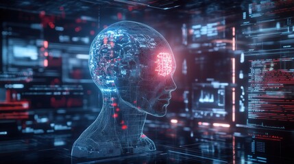 Fototapeta premium Digital Human with Circuitry in a Futuristic Interface