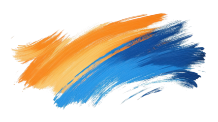 abstract brush stroke with blue and orange colors on transparent background