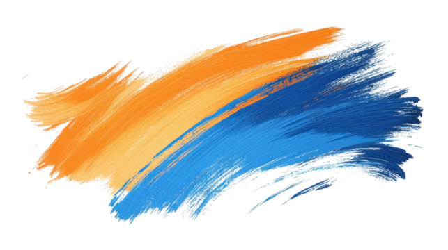 abstract brush stroke with blue and orange colors on transparent background