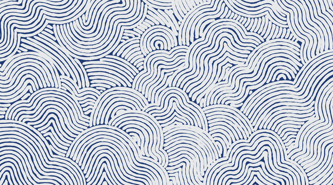 Crafted hand drawn Japanese minimal style clouds and moon line pattern, brush, wood carving, woodcut, engraving, sculpturing abstract texture, simple humble and calm graphic for textile, carpet 