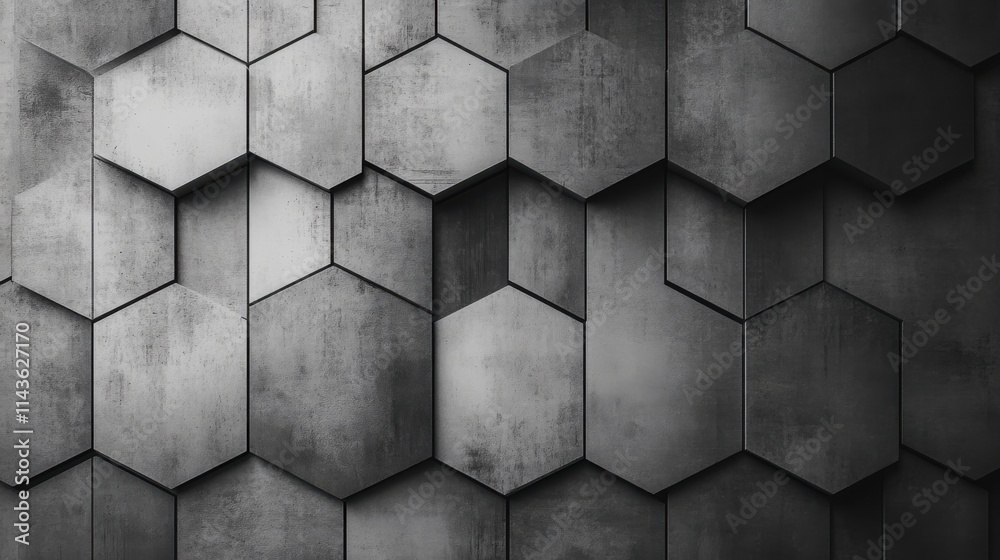 Aufkleber minimalist hexagonal design showcasing textured concrete in a modern setting with strong geometric p