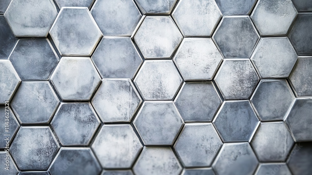 Poster hexagonal patterned minimalist design showcasing various shades of gray for modern aesthetic applica