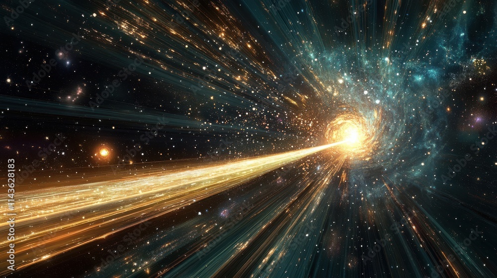 Poster comet streaking through the cosmos with vibrant light trails in a breathtaking celestial display