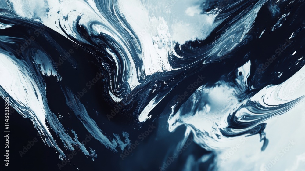 Poster dynamic abstract composition showcasing fluid movement and contrasting colors in an expressive artwo