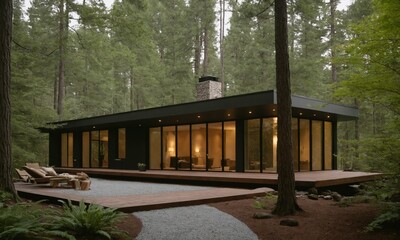 Fototapeta premium 아늑한 숲속의 세련된 농막 