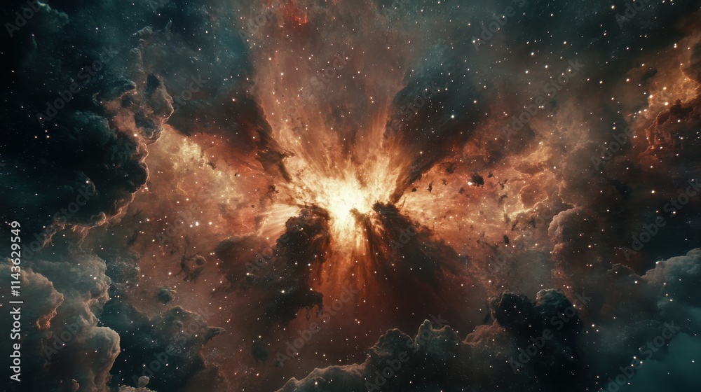 Poster Captivating view of a supernova explosion illuminating the cosmos with vibrant colors and intricate patterns