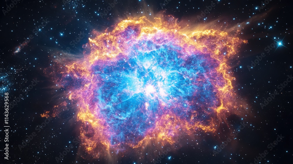 Poster Captivating view of a supernova explosion illuminating the cosmos with vibrant colors and dynamic energy