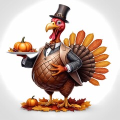 Thanksgiving Chef Character with Turkey and Pumpkin