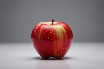 there is a red apple with a yellow stripe on it