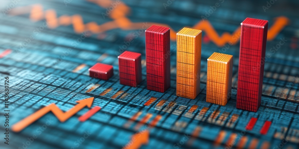 Poster a vibrant representation of financial data, featuring colorful bar graphs on a digital background, i