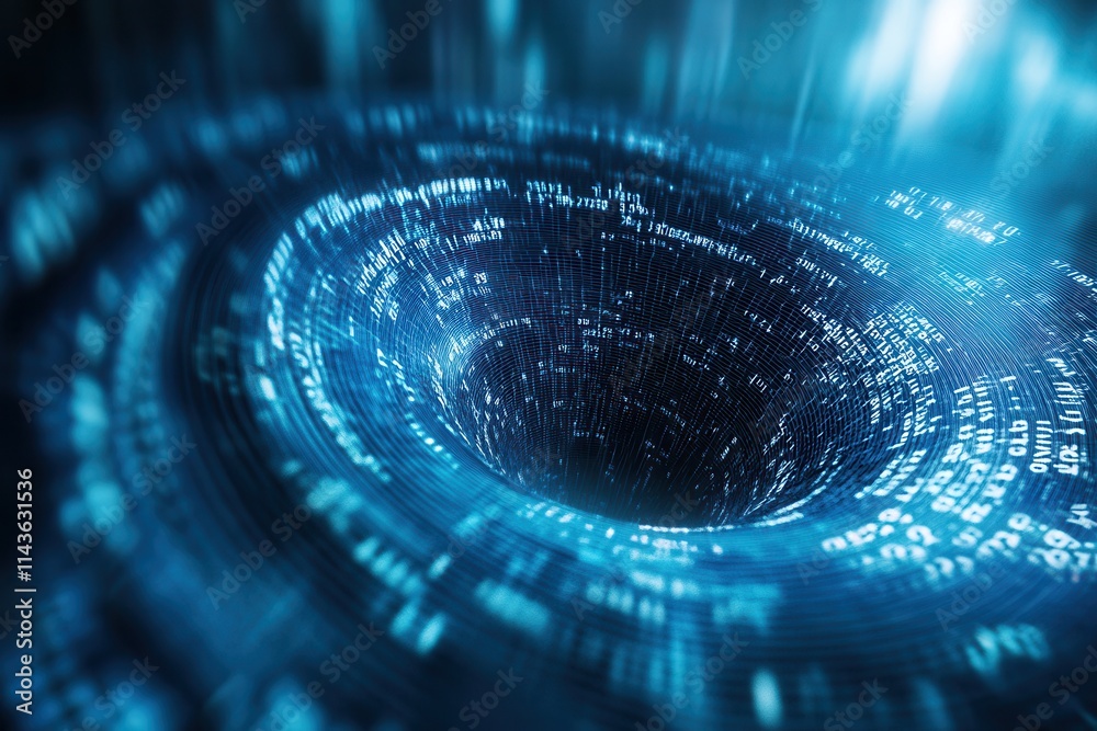 Poster A swirling vortex of digital data and light, conveying a sense of depth and infinity in a high-tech environment.