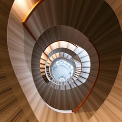 Obraz premium A modern spiral staircase with concrete walls and wooden handrails viewed from above wood concrete design wood design concrete architecture wall floor modern