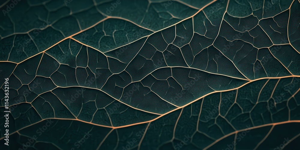 Aufkleber a close-up view of a textured leaf, showcasing intricate patterns and veins against a dark green bac