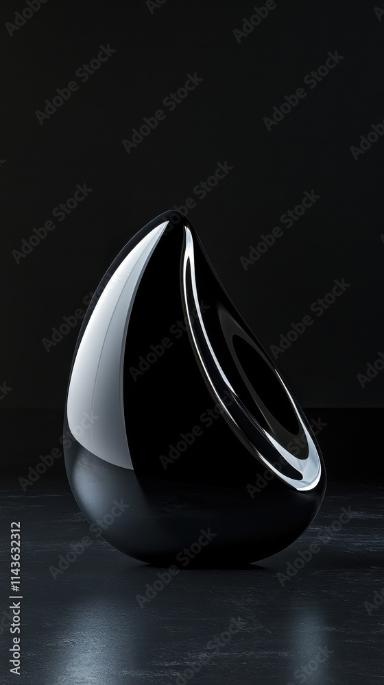 Poster sleek obsidian sculpture with a glossy finish displayed against a dark backdrop