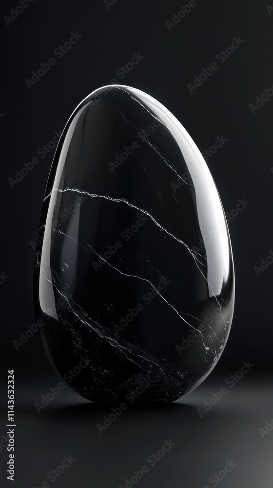 Poster sleek obsidian stone featuring deep black surface with subtle veins illuminated against a dark backg