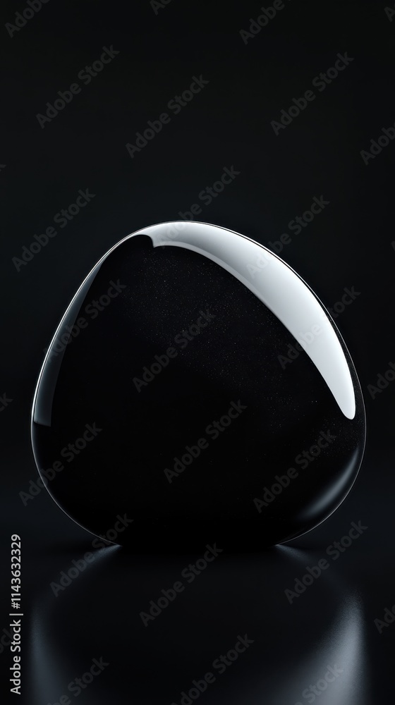 Poster obsidian stone with smooth surface reflecting light in minimalist setting